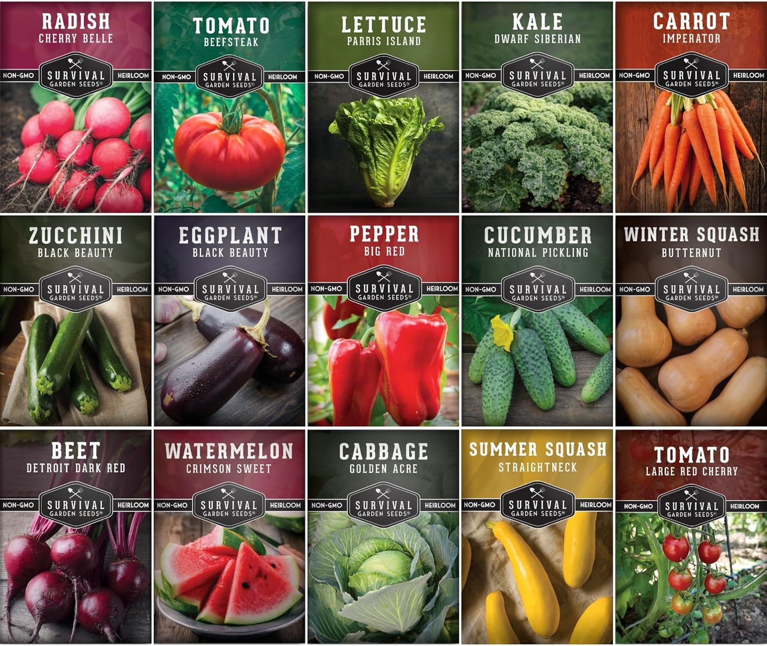 Vegetable Garden Seed Vault for Planting – 15 Pack Collection | Heirloom Non-GMO Family Garden Kit  Gift – Tomato, Lettuce, Cucumber  Squash – Indoor or Outdoor Growing – Survival Garden Seeds