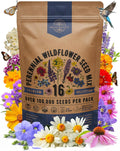 Organo Republic 16 Perennial Wildflower Seeds Mix for Indoor  Outdoors. 100,000+ Non-GMO, Heirloom Wildflower Garden Seeds, 4oz Packet for Growing Wild Flowers to Attract Bees, Butterflies  Birds