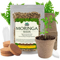 Moringa Oleifera Growing Kit, Moringa Seeds Complete Starter Set with 2 oz Seeds, 5 Peat Pots, Soil Discs, Plant Markers, Fast Growing Drought Resistant
