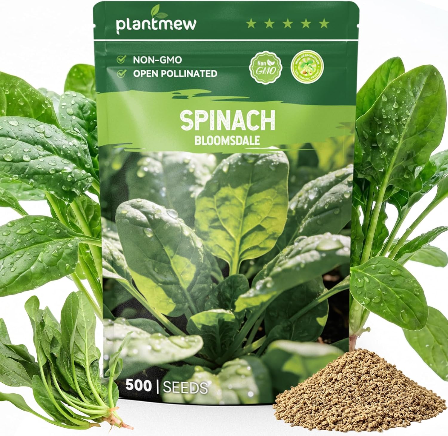 PLANTMEW Clemson Spineless Okra Seeds for Planting, 120 Heirloom Seeds — Heat-Tolerant  High-Yielding, Fast Growing Vegetable Seeds for Outdoor Gardens(Bloomsdale Spinach)