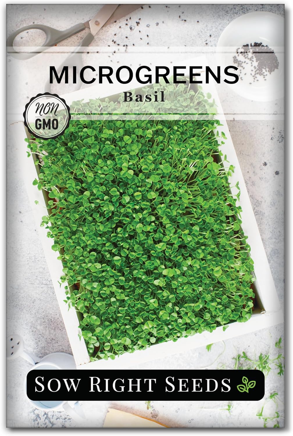 Sow Right Seeds - Sweet Basil Microgreen Seed for Growing - Instructions to Quickly Grow Your Own Delicious  Healthy Microgreens - Plant Indoors with no Special Equipment - Minimum of 8g per Packet