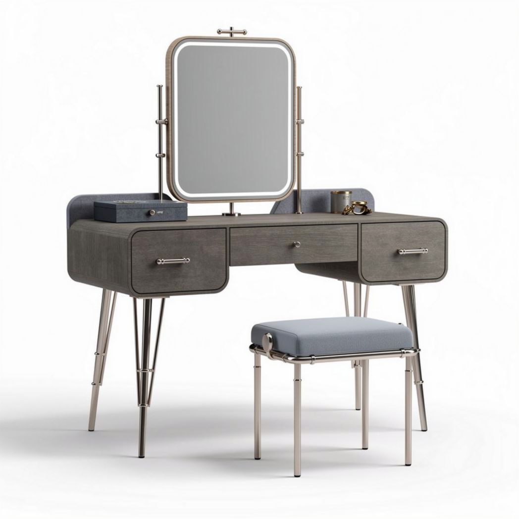 Wooden Vanity Table with Mirror and Stool – Suitable for Bedroom and Dressing Areas – Main Material: Wood and Metal – 120 x 50 x 75cm
