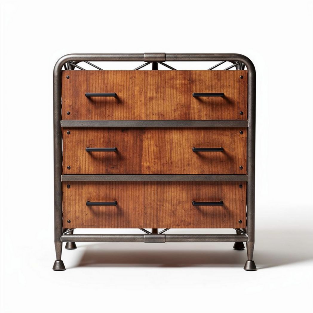 Metal Frame Chest of Drawers with Wooden Fronts – Bedroom Storage Solution – Main Material: Metal and Wood – 50 x 40 x 80cm