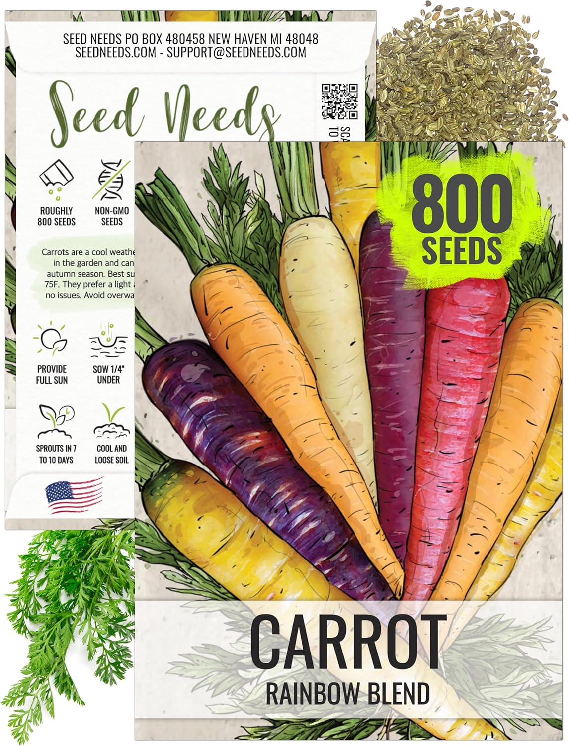 Seed Needs Carrot Seeds for Planting Rainbow Carrots - Non-GMO Heirloom  Untreated Veggie Seed to Grow a Home Grown Vegetable Garden in Fall or Spring (1 Pack)(1 Pack)