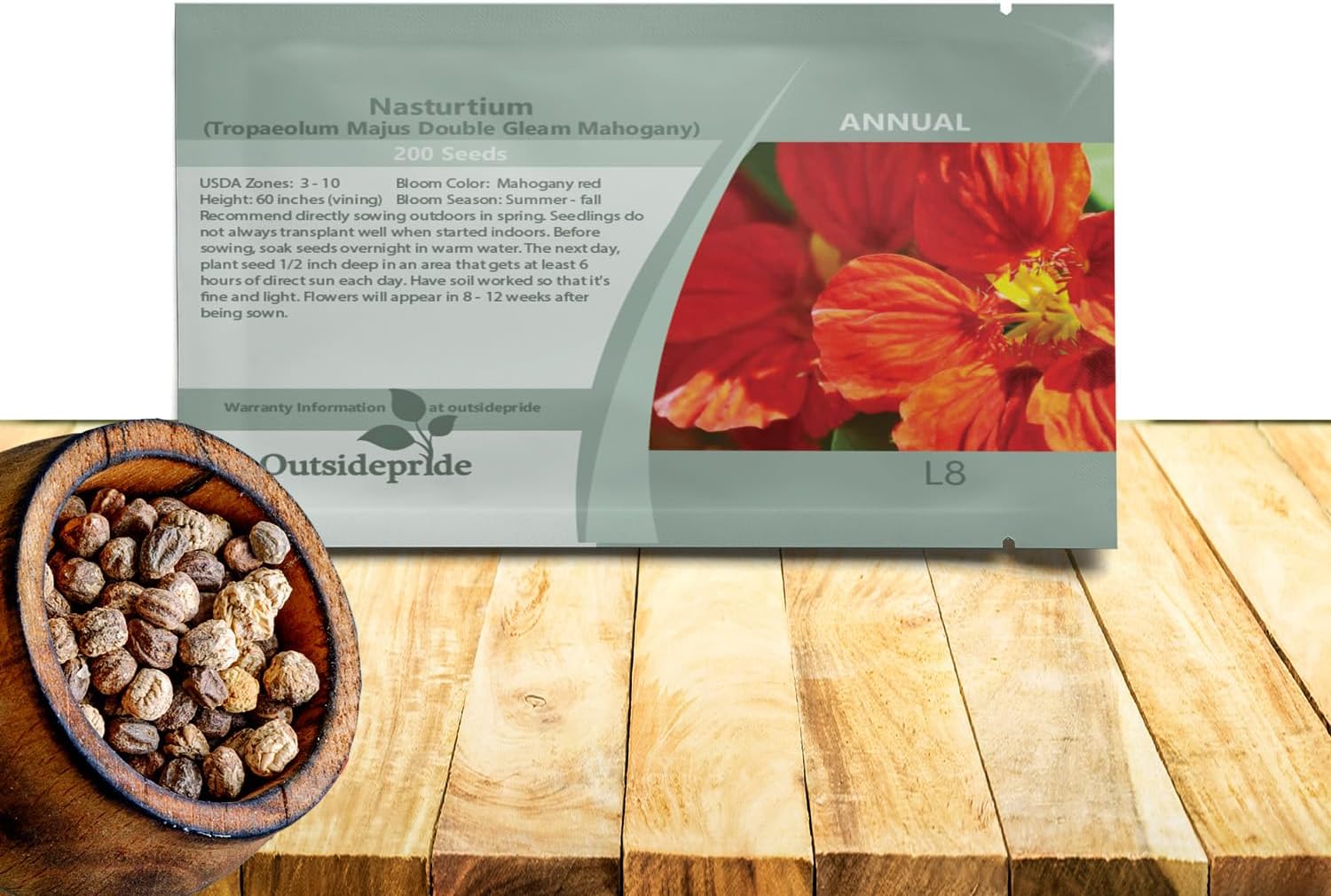Outsidepride Double Gleam Mahogany Nasturtium Seeds - 200 Pcs Annual, Easy to Grow  Versatile, Flower Seeds for Planting Vibrant Blooms, Ideal for Gardens, Borders, and Pollinator Gardens(200 Seeds)
