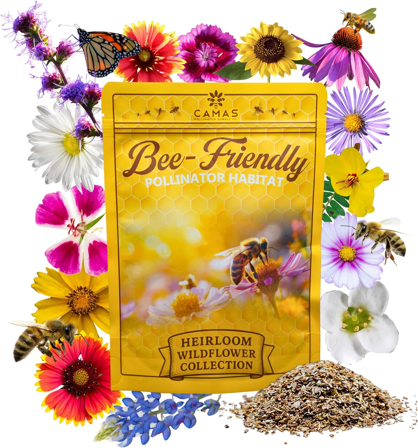 Camas Wildflower Seeds Bulk 1/4 lb – Perennial  Annual Wildflower Seed Mix for Planting Outside, Pure Seed No Fillers, Wild Flower Seeds Throw and Grow for Bees  Pollinators