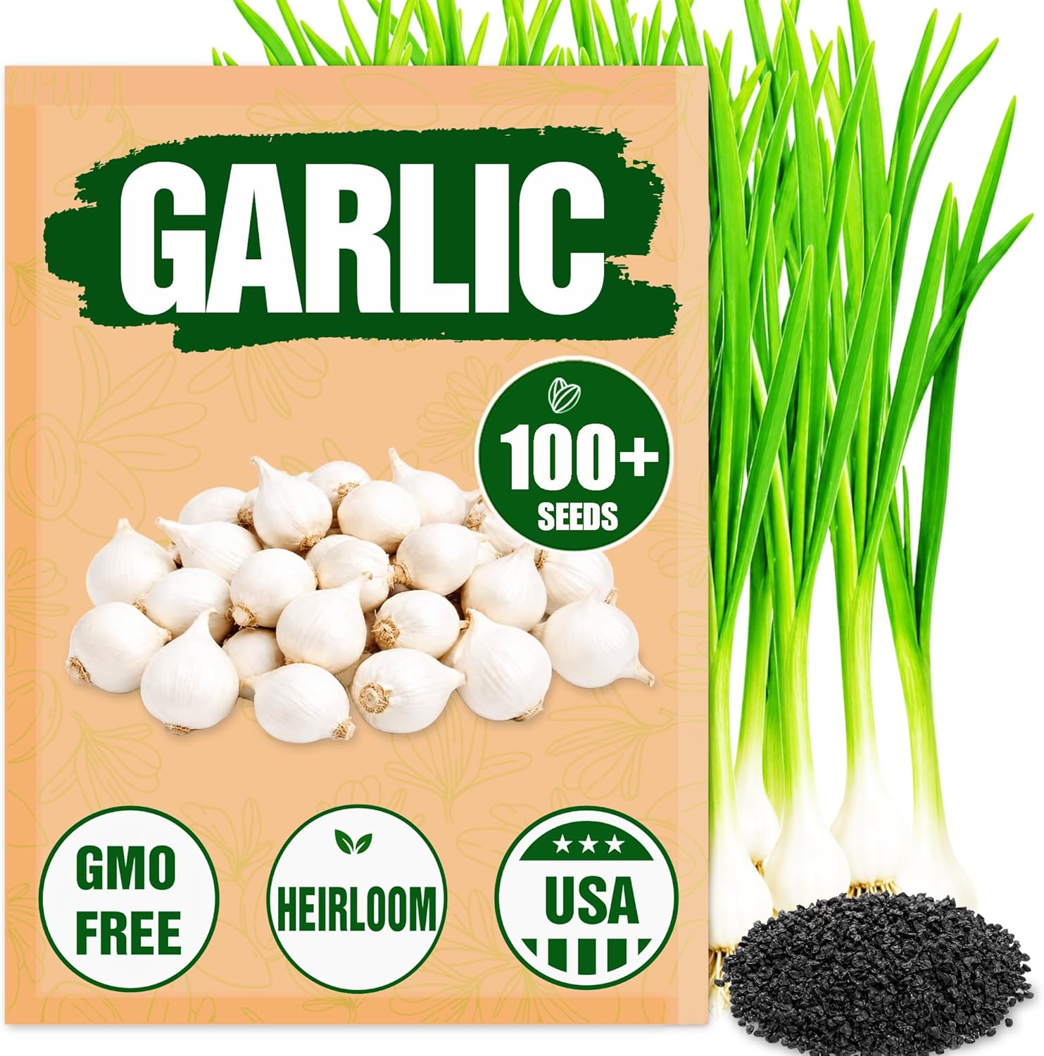 Garlic Seeds for Planting (Allium sativum) - 100+ Heirloom Non-GMO - Easy-Grow Culinary Herb – Robust Flavor, Cold-Hardy, Perennial Vegetable for Home Gardens