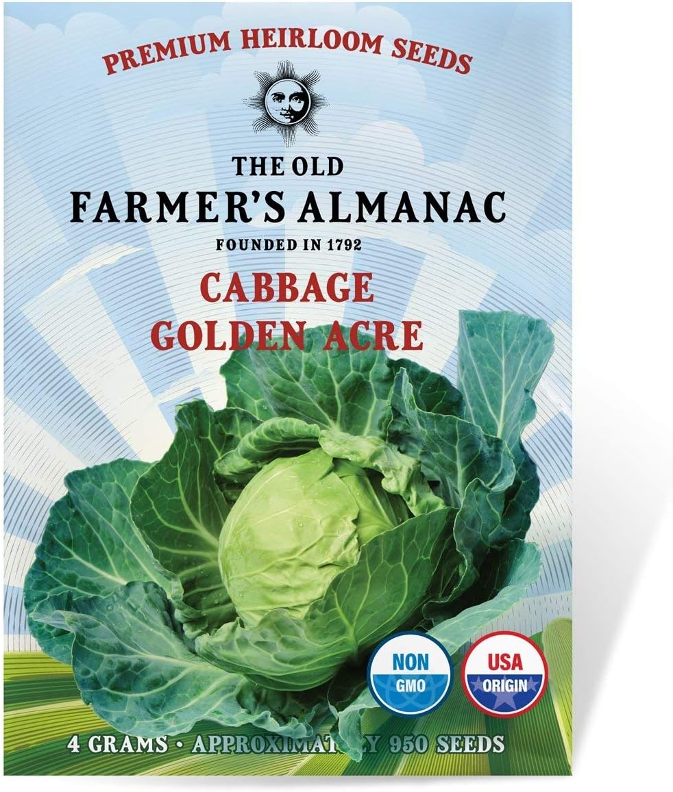 The Old Farmer's Almanac Heirloom Cabbage Seeds (Golden Acre) - Approx 900 Seeds - Non-GMO, Open Pollinated, USA Origin
