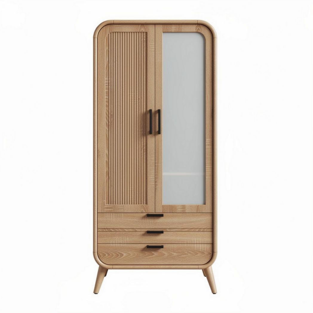 Wooden Display Cabinet for Home or Office Use with Glass Doors and Drawers – 80 x 40 x 180cm