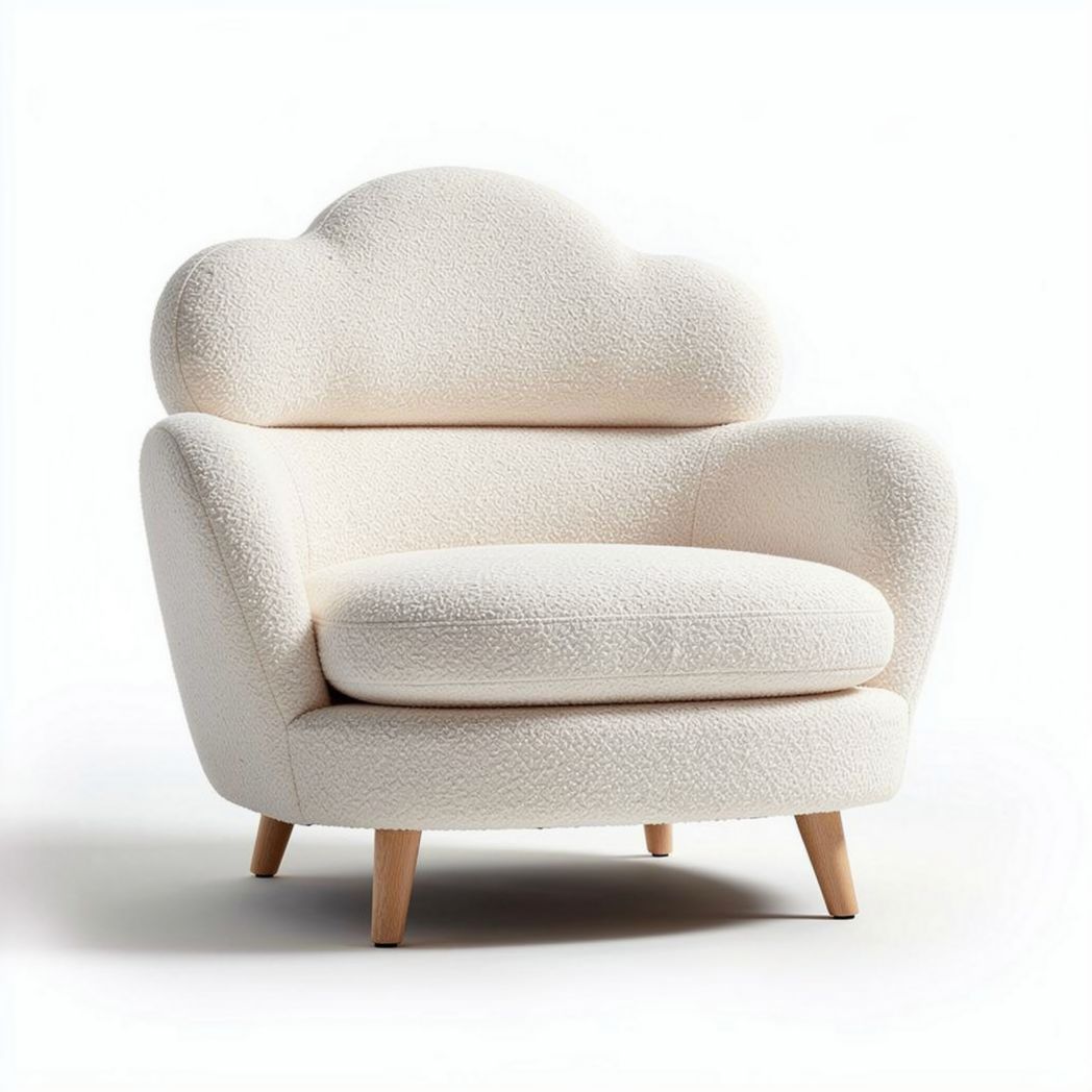 Upholstered Cloud-Shaped Accent Chair – Comfortable Seating for Living Rooms, Made with Soft Fabric and Wood Legs – 80 x 80 x 70cm