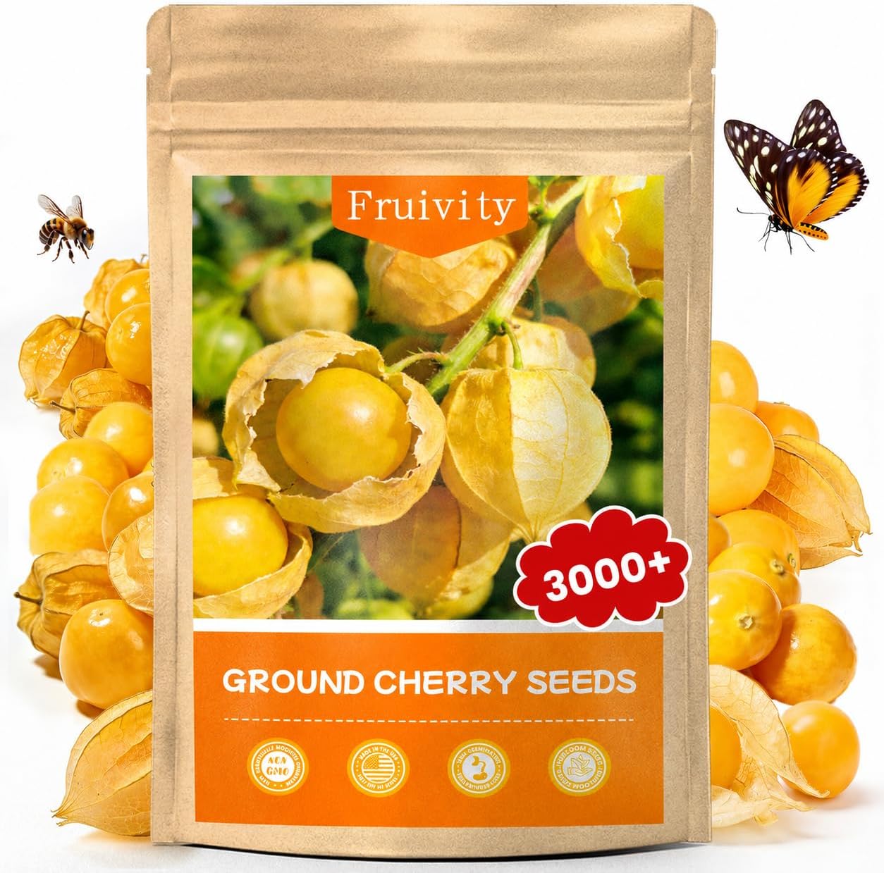 3000+ Ground Cherry Seeds for Planting, Heirloom Fruit Seeds for Outdoor Vegetable Garden, Open-Pollinated, Sweet Pineapple Ground Husk Cherry Tomatoes - Physalis pruinosa