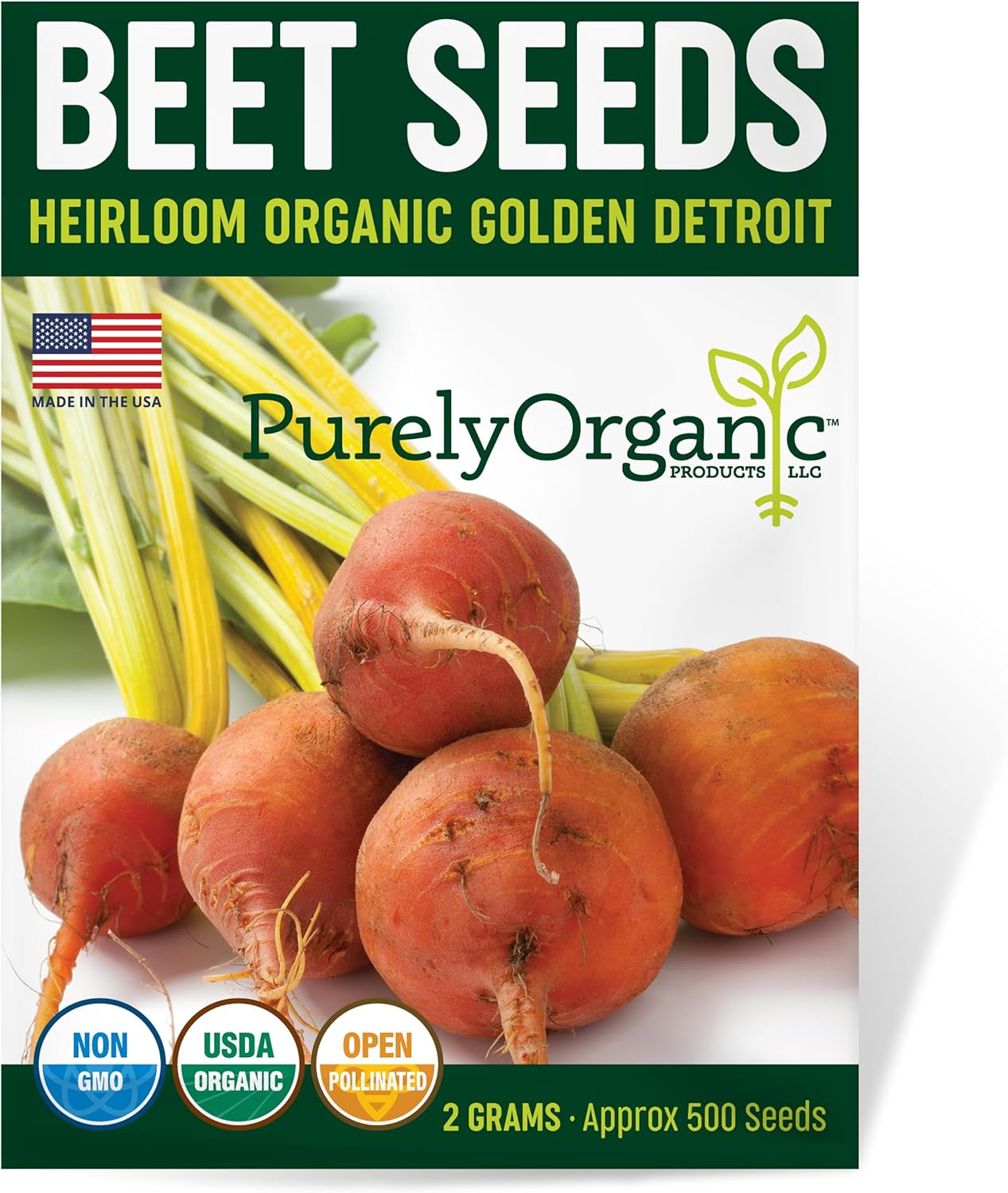 Purely Organic Golden Detroit Beet Seeds - Approx 500 Seeds - USDA Organic, Non-GMO, Open Pollinated, Heirloom, USA Origin