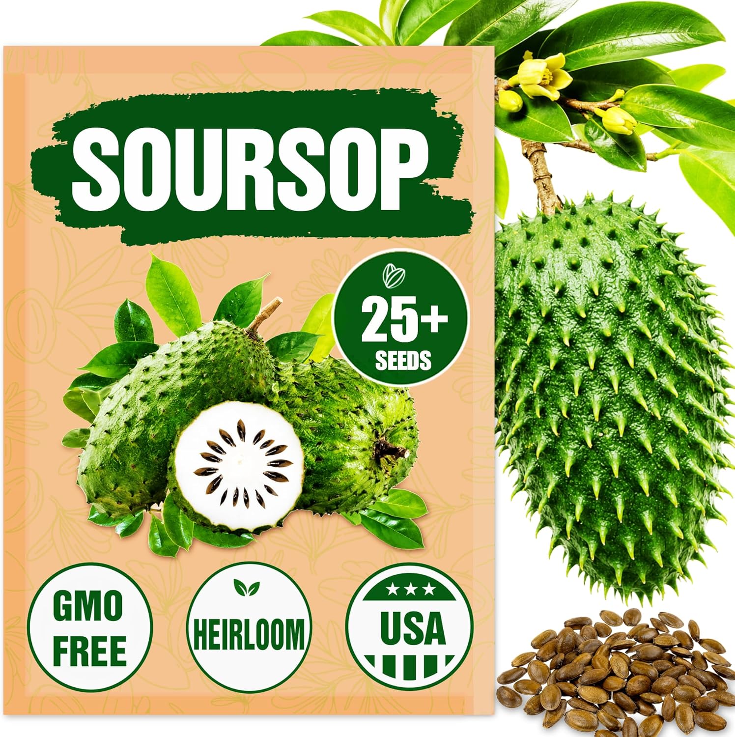 Premium Soursop (Graviola) Seeds – 25+ Non-GMO Heirloom - Fast-Growing, High-Yield Tropical Fruit Trees