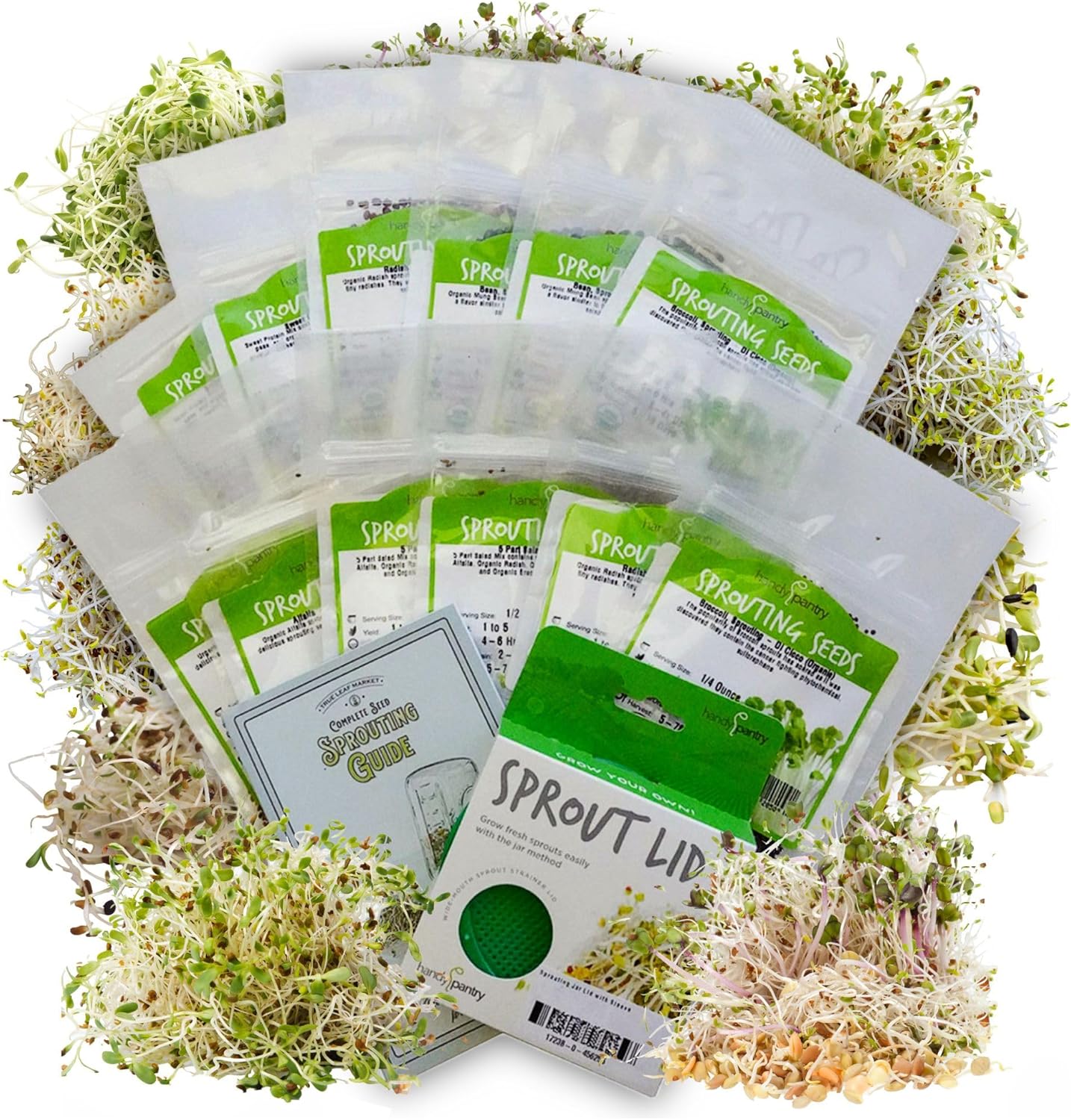 Handy Pantry Organic Sprouting Seed Assortments - Microgreens, Sprout Seeds Variety Pack (12 Pack - Premeasured)(12 Pack - Premeasured)