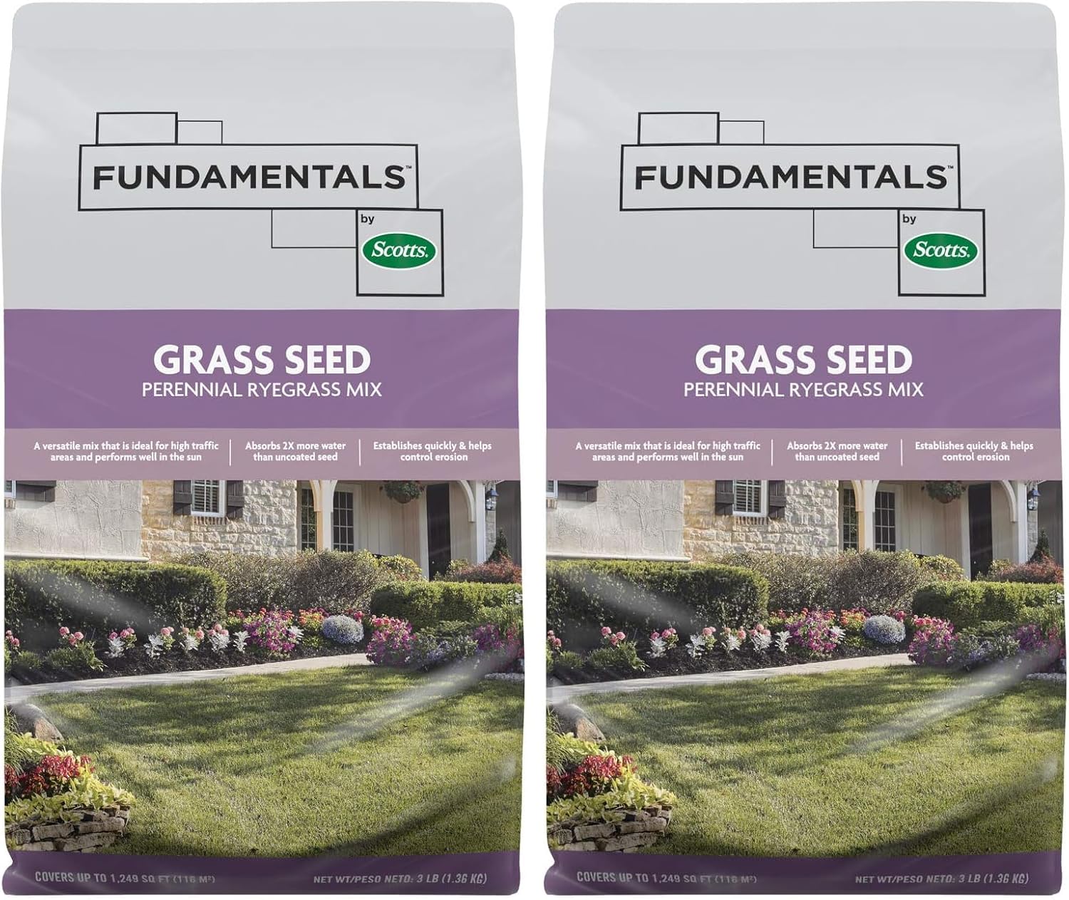 Fundamentals by Scotts Grass Seed Perennial Ryegrass Mix, Ideal for Sunny, High Traffic Areas and Erosion Control, 3 lbs.(1 Count (Pack of 2))