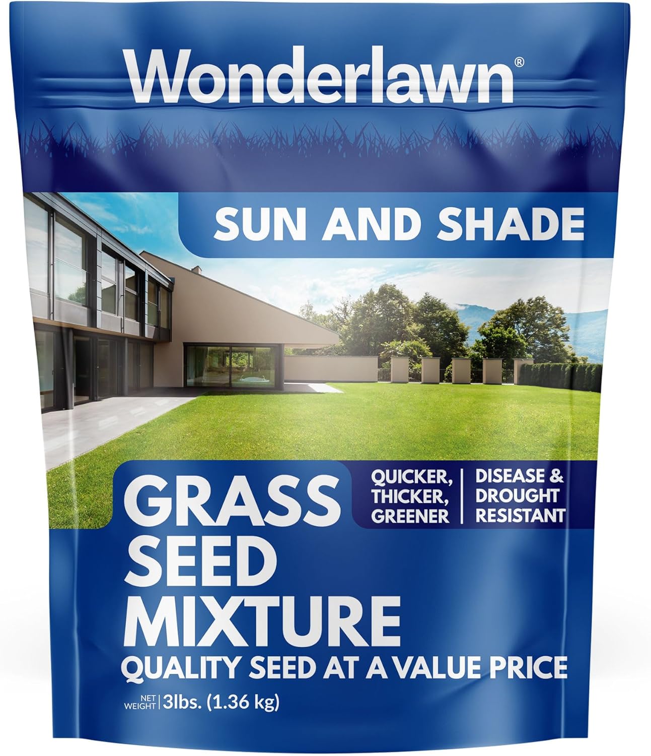 Barenbrug Wonderlawn Sun and Shade Grass Seed Mix for Lawn Care and Landscaping, 3 lbs. Bag