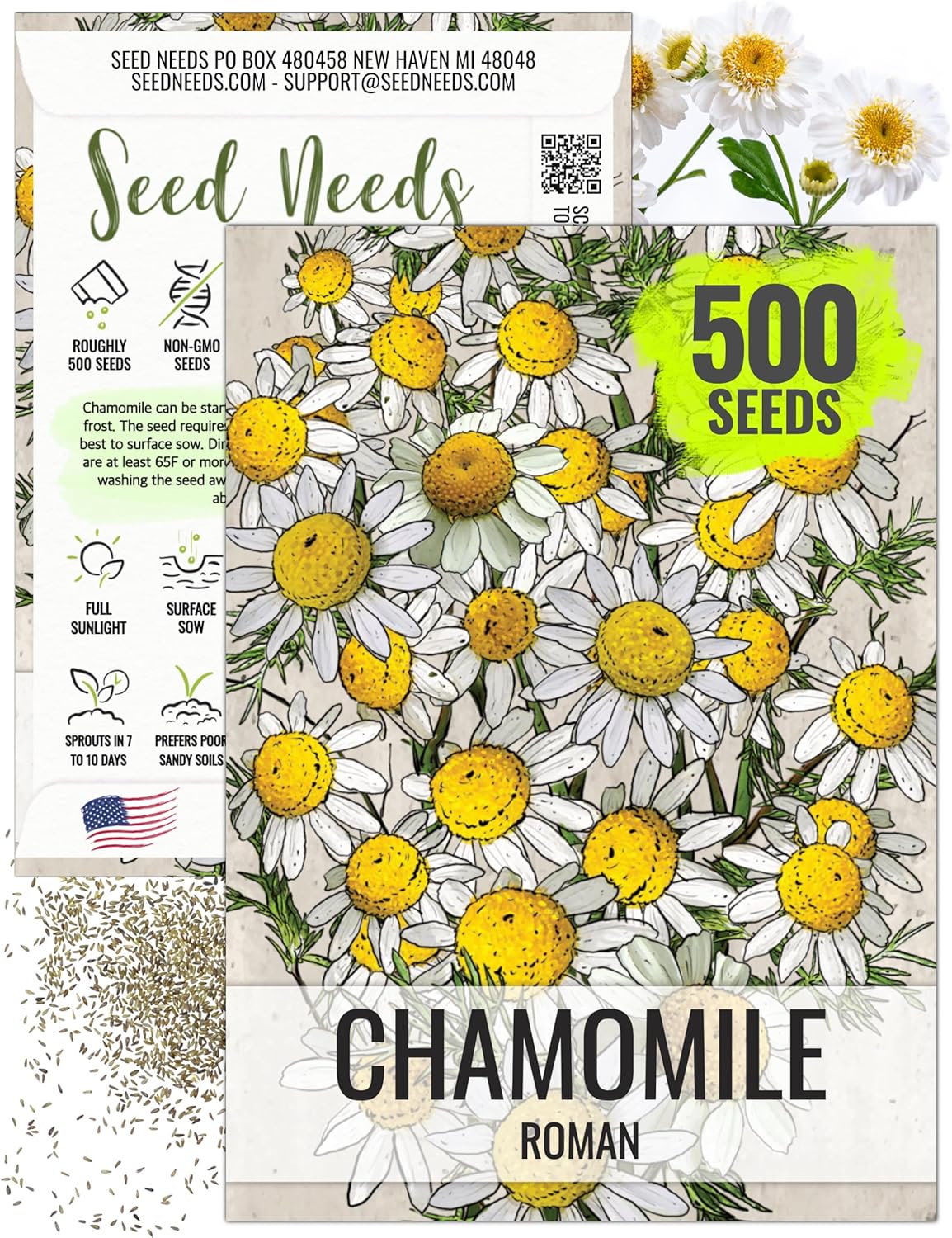 Seed Needs Roman Chamomile Seeds for Planting - Non-GMO, Heirloom  Untreated - Grow a Home Grown Medicinal Tea Herb Garden Indoors or Outdoors (1 Pack)
